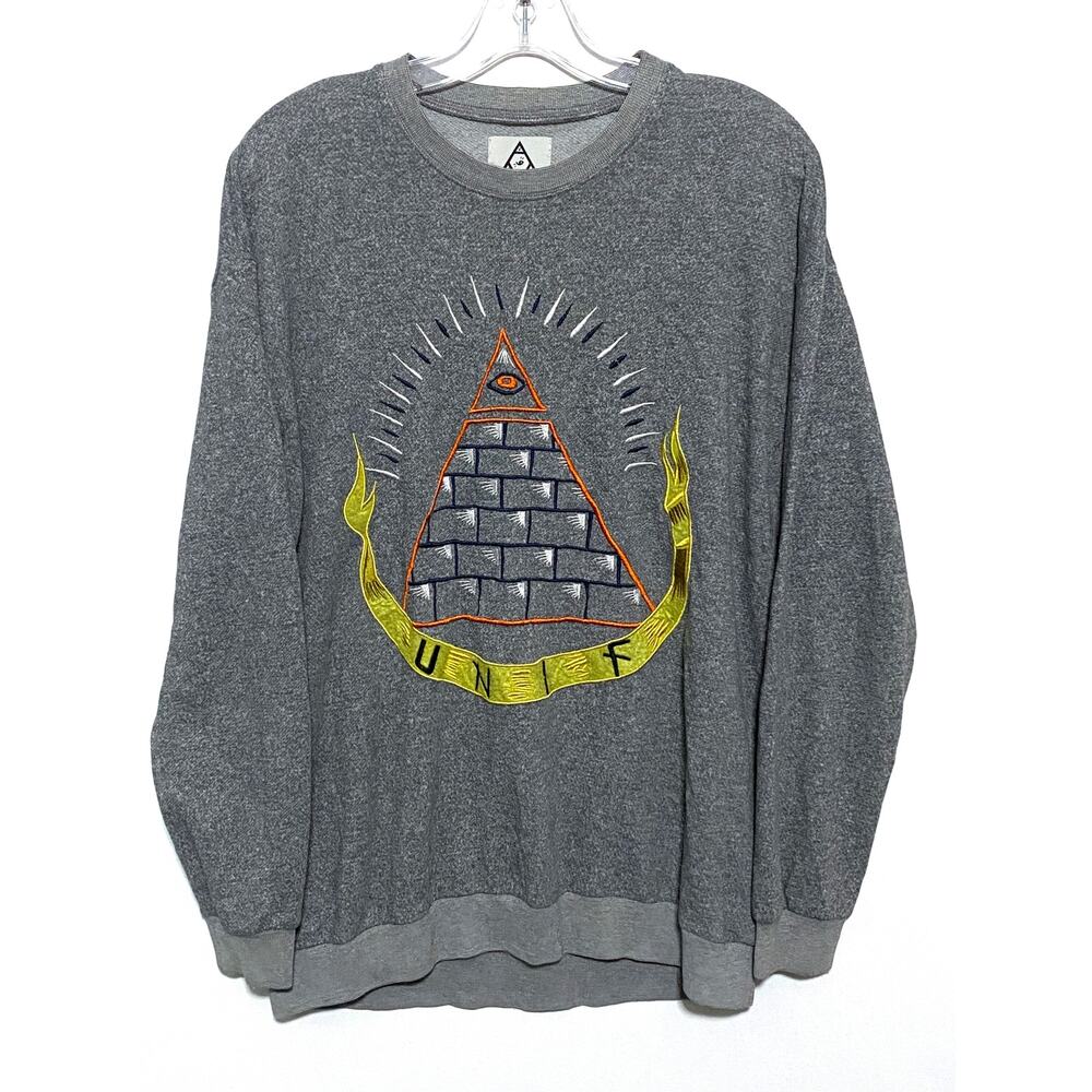 UNIF Crest Pyramid Triangle Sweatshirt Mens XS All Seeing Eye Embroidered Logo